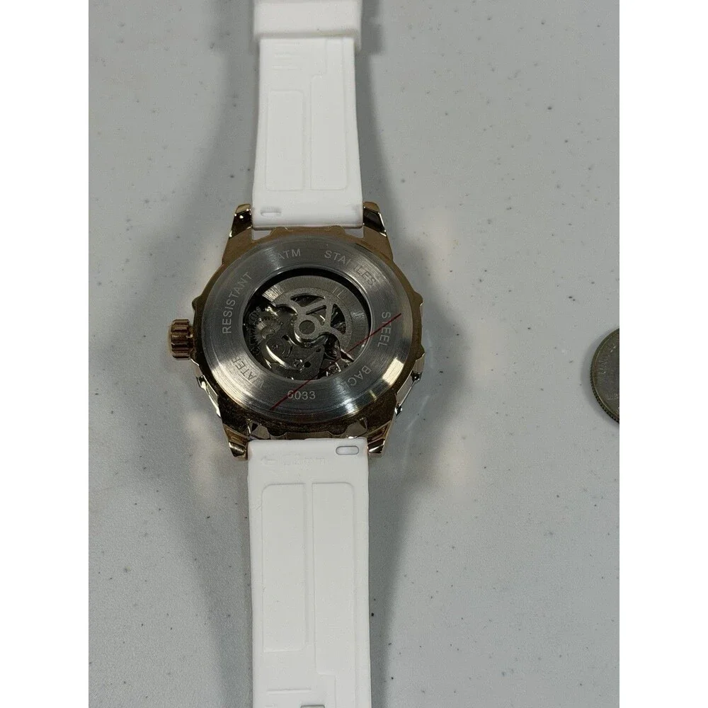 Luxury Automatic Skeleton Sport Watch 45mm White Silicone Strap